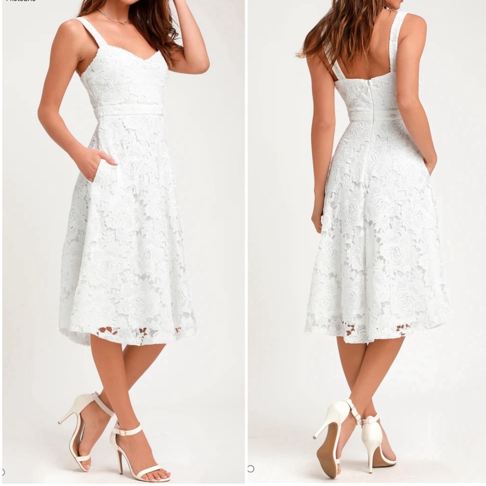 Lulus Divine Beauty White Lace Midi Dress